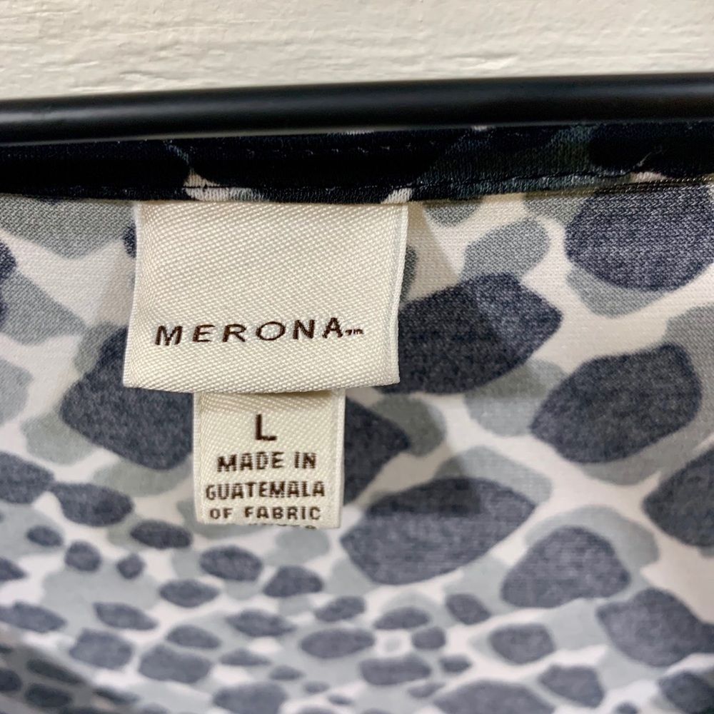 Merona Animal Print Faux Wrap Dress Large Black White V-Neck Stretch Casual - Picture 4 of 6